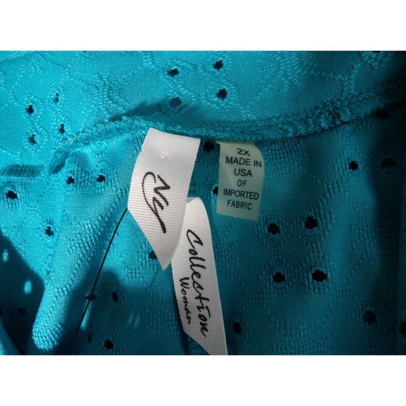 NY Collection Woman 2X Blouse Cold Shoulder Lace Cut Out Teal New Plus Vacay - Picture 8 of 12